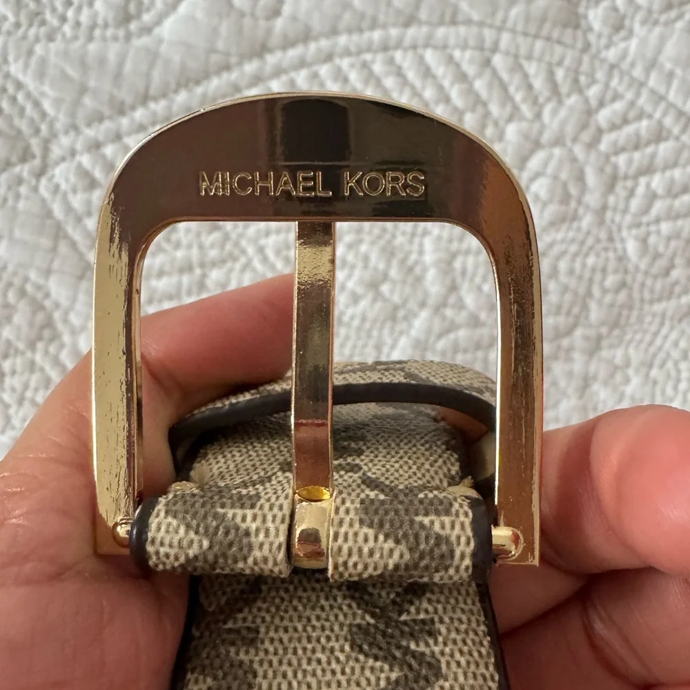 Michael Kors Tan and Gold Signature Belt